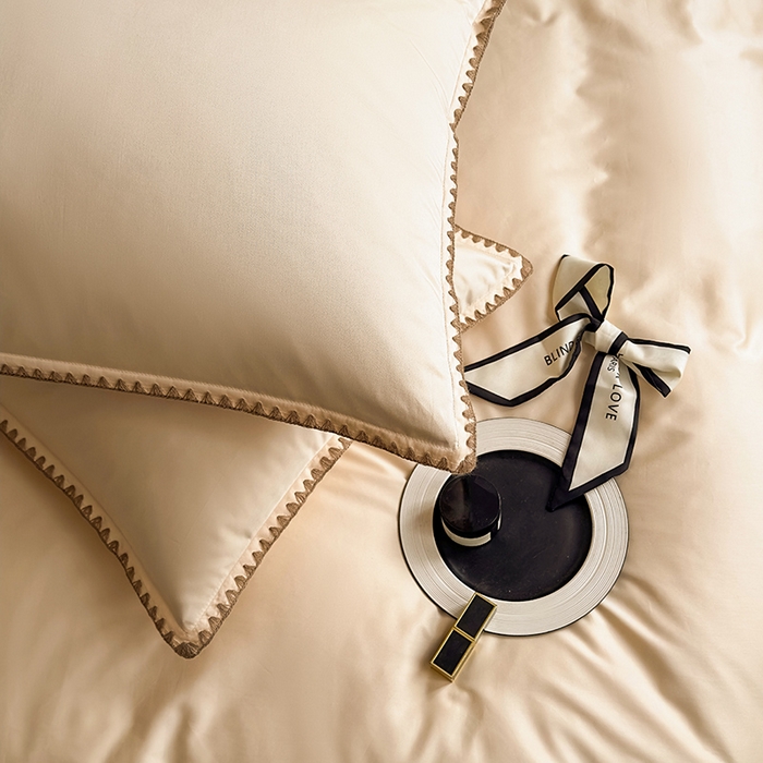 91家纺网 家纺一手货源 找家纺 怡家居2023新款100支长绒棉贝壳针四件套 奶茶色