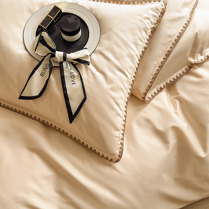 91家纺网 家纺一手货源 找家纺 怡家居2023新款100支长绒棉贝壳针四件套 奶茶色