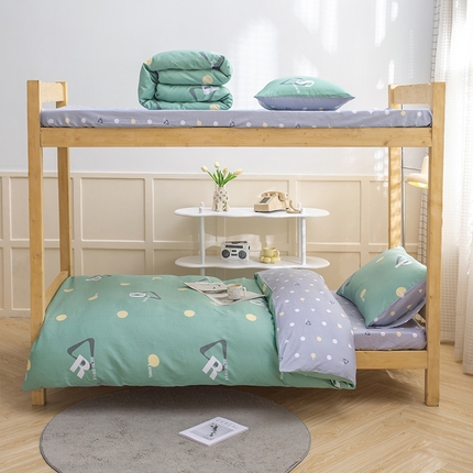 全棉13372时尚印花学生宿舍纯棉单人床上下铺床单被套三件套布里诺-绿