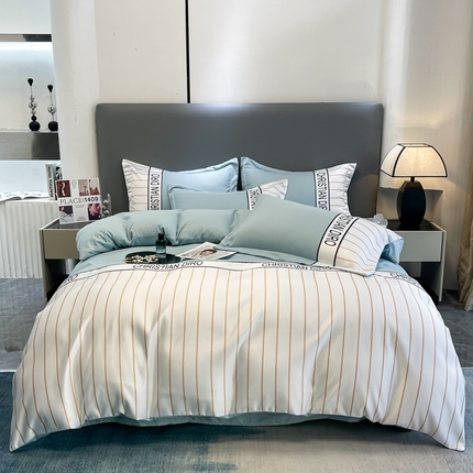 91家纺网 家纺一手货源 找家纺 2023新款60S亲肤棉磨毛可可小姐港风时尚四件套 可可繁星蓝