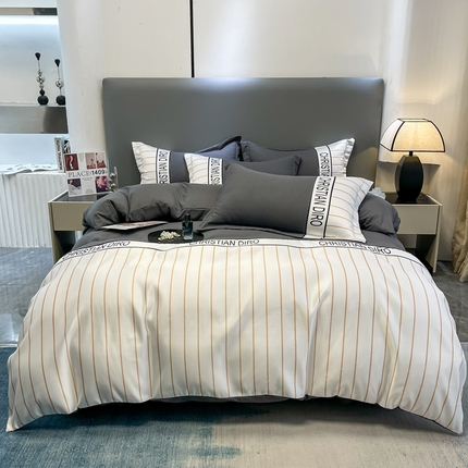 91家纺网 家纺一手货源 找家纺 2023新款60S亲肤棉磨毛可可小姐港风时尚四件套 可可高级灰