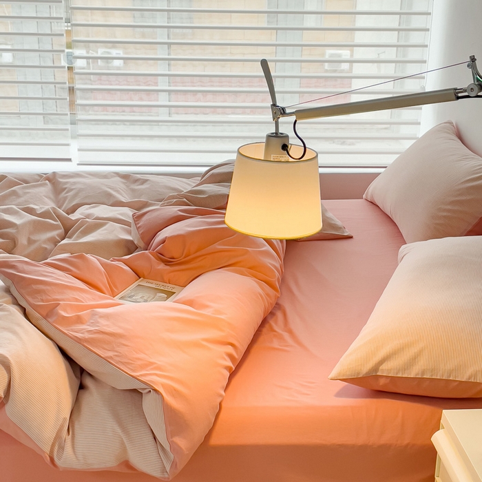 91家纺网 家纺一手货源 找家纺 金丝鸟 2023新款全棉水洗棉简单款条纹系列 简约条纹 粉