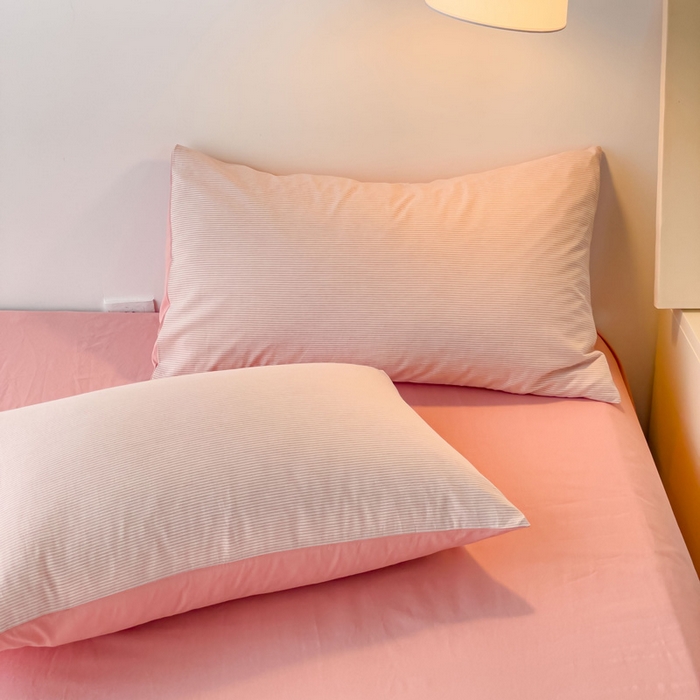 91家纺网 家纺一手货源 找家纺 金丝鸟 2023新款全棉水洗棉简单款条纹系列 简约条纹 粉