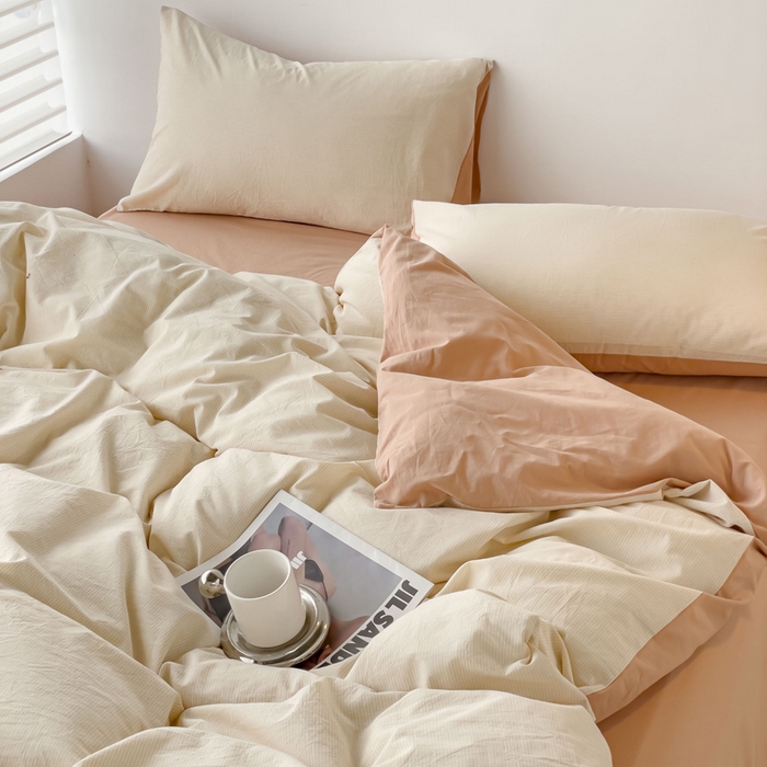 91家纺网 家纺一手货源 找家纺 金丝鸟 2023新款全棉水洗棉简单款条纹系列 简约条纹 咖