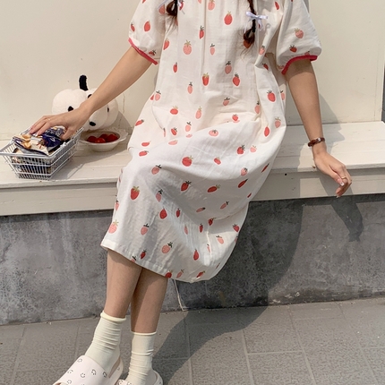 纽约生活 夏季双层纱睡裙纱布 155斤内 草莓