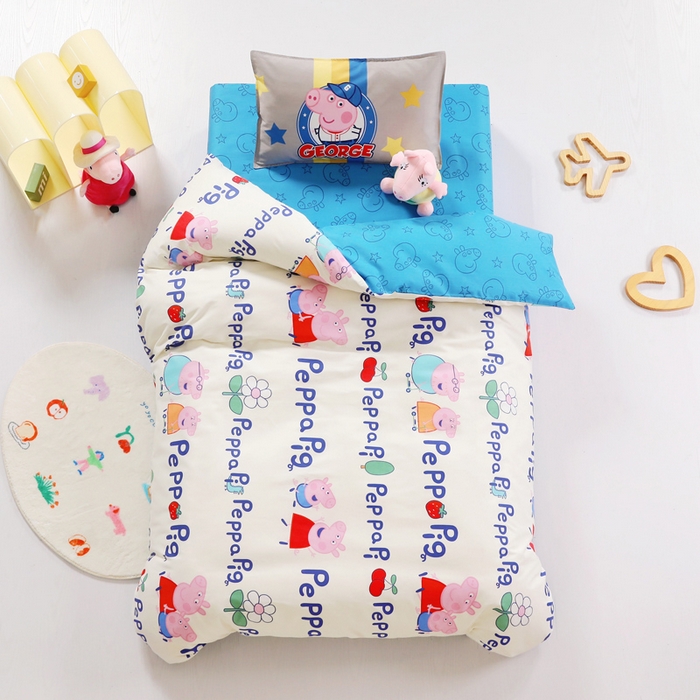 91家纺网 家纺一手货源 找家纺 鱼宝 2023新款13372全棉小猪佩奇授权幼儿园多件套 字母佩奇