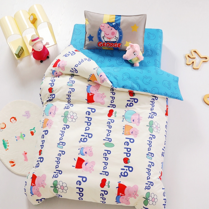 91家纺网 家纺一手货源 找家纺 鱼宝 2023新款13372全棉小猪佩奇授权幼儿园多件套 字母佩奇