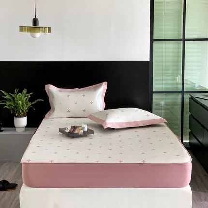 91家纺网 家纺一手货源 找家纺 JUICY 橘滋家纺 2023新款高端可水洗提花冰丝席床笠款-场景二 星空下粉（新）