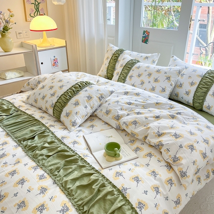 91家纺网 家纺一手货源 找家纺 花伞家居 2023新款双层纱水洗棉麻安妮系列温柔工艺款四件套 安妮-花予云