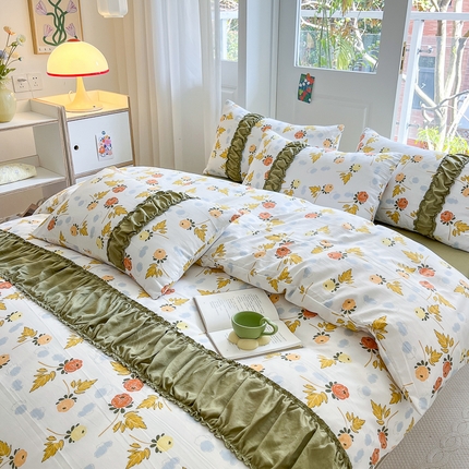 91家纺网 家纺一手货源 找家纺 花伞家居 2023新款双层纱水洗棉麻安妮系列温柔工艺款四件套 安妮-浪漫花香