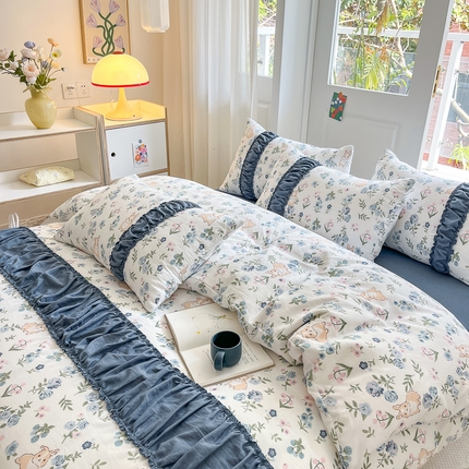 91家纺网 家纺一手货源 找家纺 花伞家居 2023新款双层纱水洗棉麻安妮系列温柔工艺款四件套 安妮-次日午夜