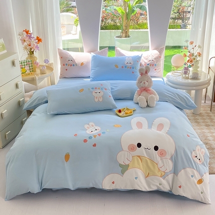 91家纺网 家纺一手货源 找家纺 迪欧芙 2023新款13372全棉公主风四件套-伊莉莎 蓝