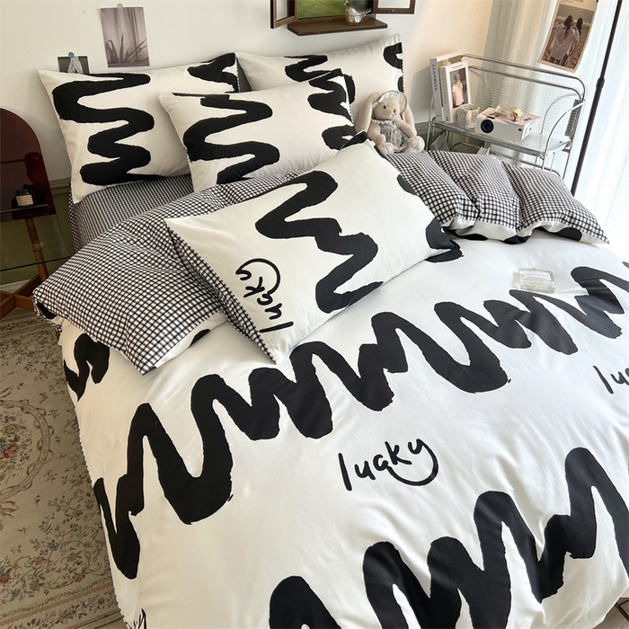 91家纺网 家纺一手货源 找家纺 HL原创 2023新款13070全棉40支四件套 波浪线