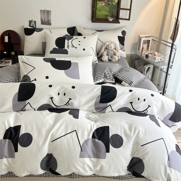 91家纺网 家纺一手货源 找家纺 HL原创 2023新款13070全棉40支四件套 几何笑脸