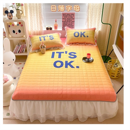 91家纺网 家纺一手货源 找家纺 顾里 2023新款0.5仙女双层雪纺纱床裙席 日落字母