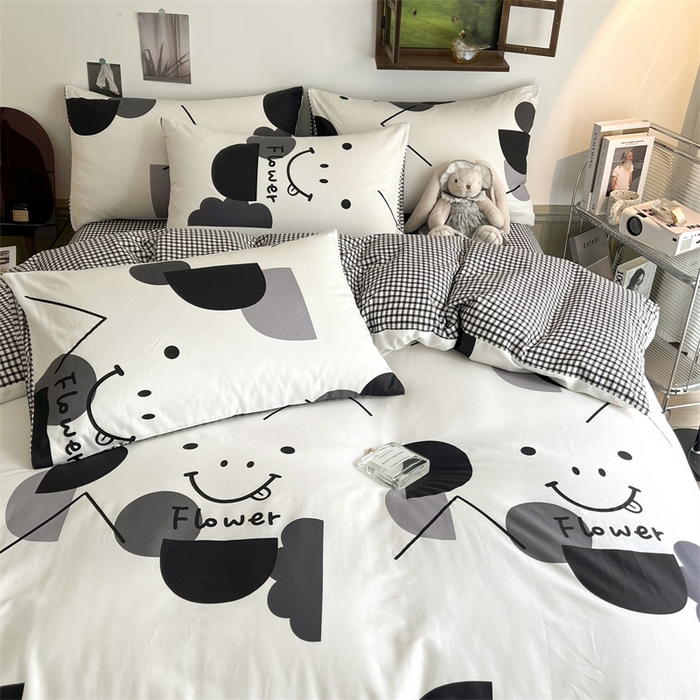 91家纺网 家纺一手货源 找家纺 HL原创 2023新款13070全棉40支四件套 几何笑脸