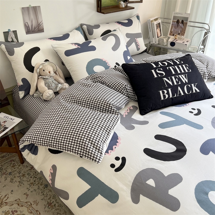 91家纺网 家纺一手货源 找家纺 HL原创 2023新款13070全棉40支四件套 格子字母