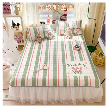 91家纺网 家纺一手货源 找家纺 顾里 2023新款0.5仙女双层雪纺纱床裙席 条纹郁金香