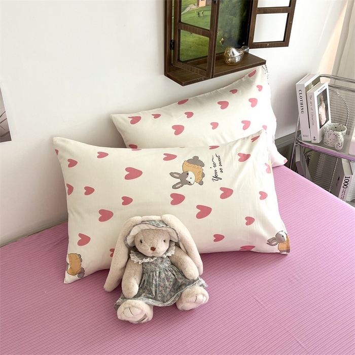 91家纺网 家纺一手货源 找家纺 HL原创 2023新款13070全棉40支四件套 粉色心情