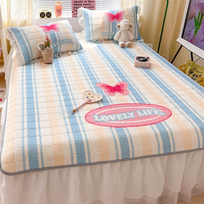 91家纺网 家纺一手货源 找家纺 顾里 2023新款0.5仙女双层雪纺纱床裙席 条纹蝶恋