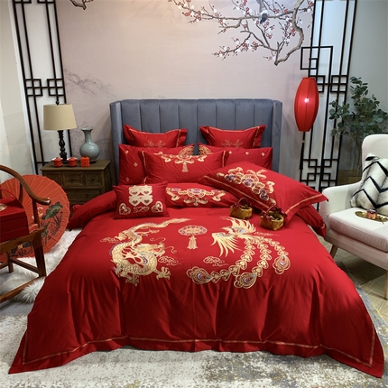 91家纺网 家纺一手货源 找家纺 （总）橘滋2023新款全棉绣花大红婚庆系列四件套