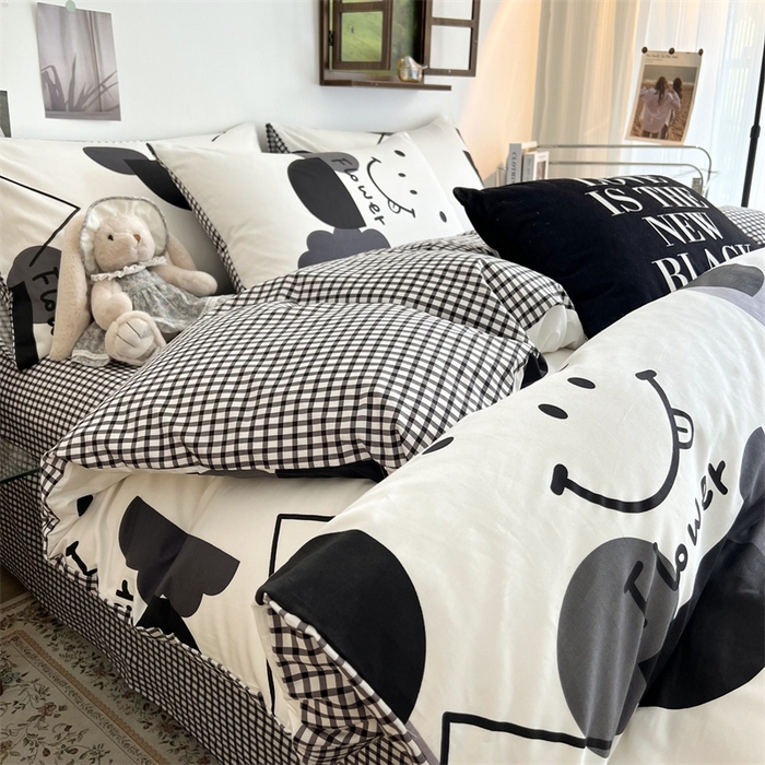 91家纺网 家纺一手货源 找家纺 HL原创 2023新款13070全棉40支四件套 几何笑脸