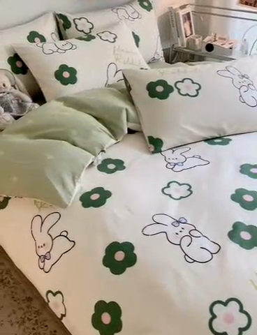 91家纺网 家纺一手货源 找家纺 HL原创 2023新款13070全棉40支四件套 欢乐兔