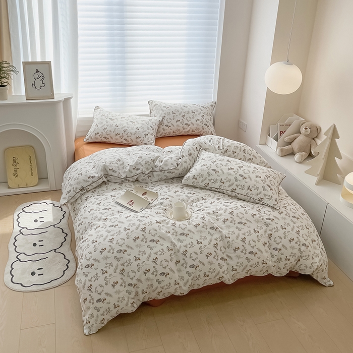 91家纺网 家纺一手货源 找家纺 蜜柚 2024新款直播款全棉A类有氧双层纱印花四件套 趣味