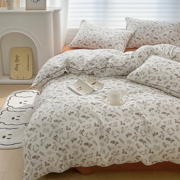 91家纺网 家纺一手货源 找家纺 蜜柚 2024新款直播款全棉A类有氧双层纱印花四件套 趣味