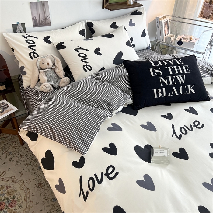 91家纺网 家纺一手货源 找家纺 HL原创 2023新款13070全棉40支四件套 爱心LOVE