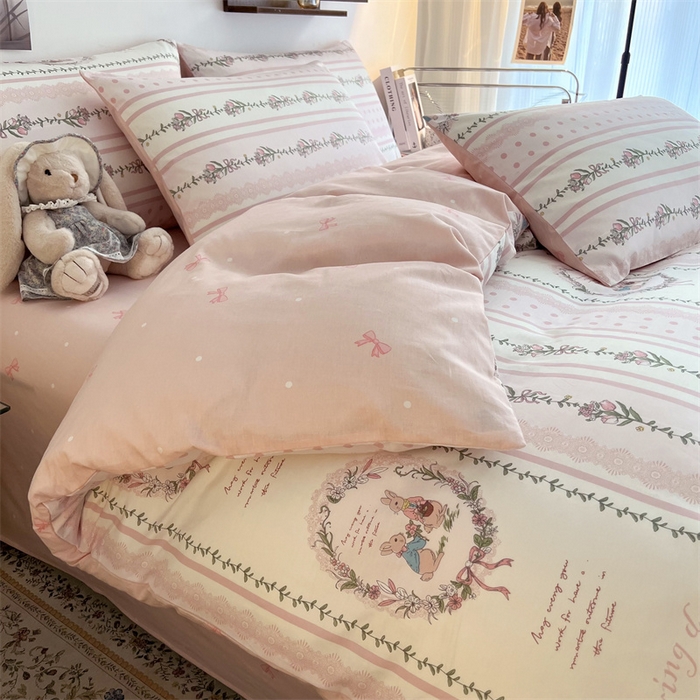 91家纺网 家纺一手货源 找家纺 HL原创 2023新款13070全棉40支四件套 奇奇和花花