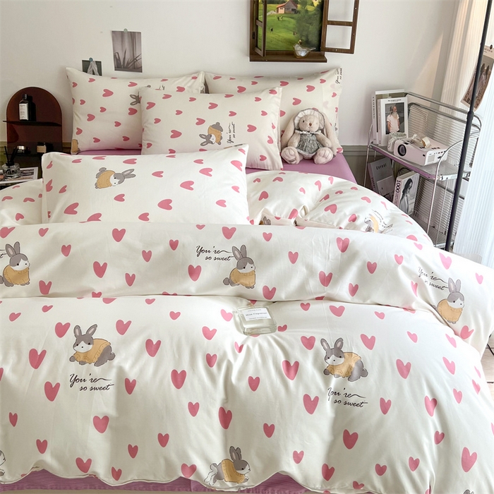 91家纺网 家纺一手货源 找家纺 HL原创 2023新款13070全棉40支四件套 粉色心情