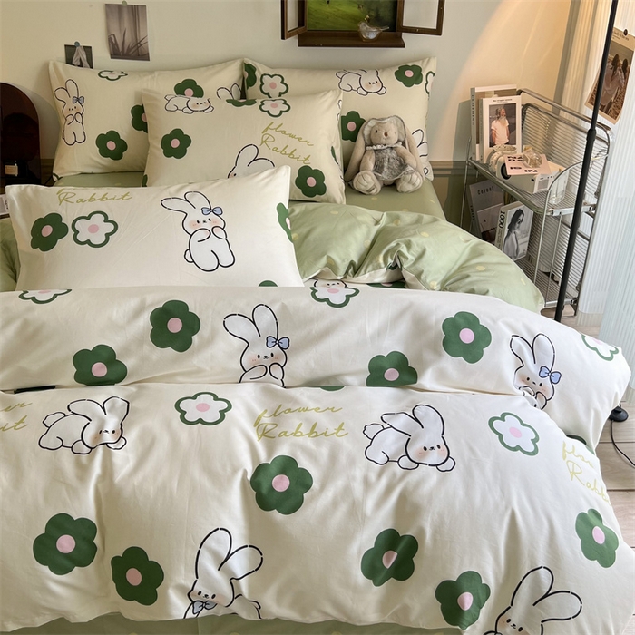 91家纺网 家纺一手货源 找家纺 HL原创 2023新款13070全棉40支四件套 欢乐兔