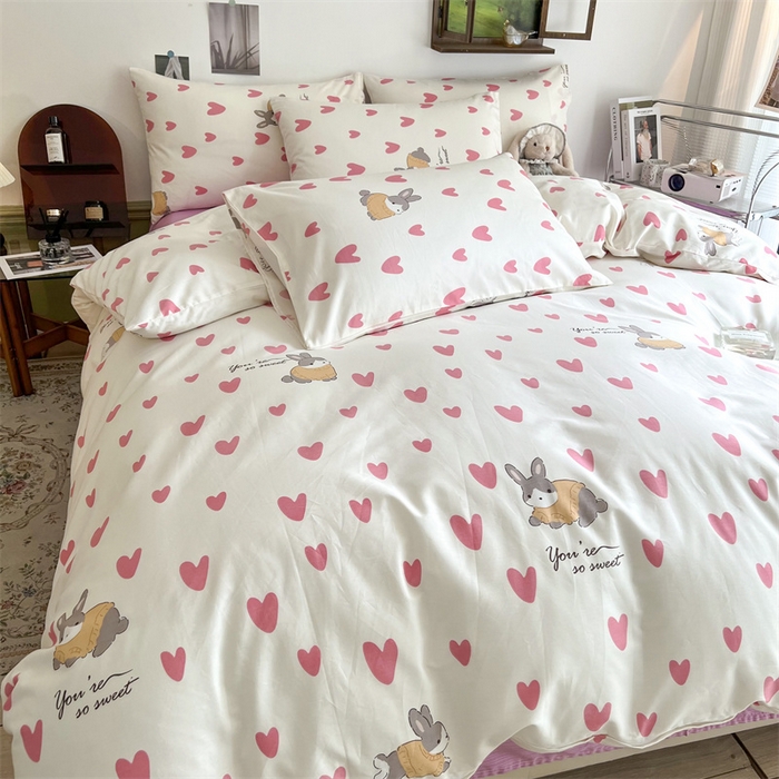 91家纺网 家纺一手货源 找家纺 HL原创 2023新款13070全棉40支四件套 粉色心情