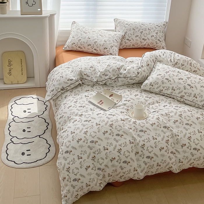 91家纺网 家纺一手货源 找家纺 蜜柚 2024新款直播款全棉A类有氧双层纱印花四件套 趣味