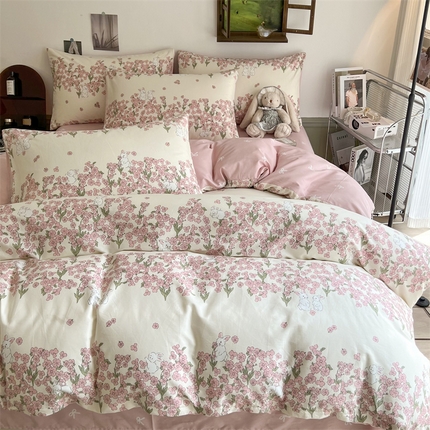 91家纺网 家纺一手货源 找家纺 HL原创 2023新款13070全棉40支四件套 小花兔粉