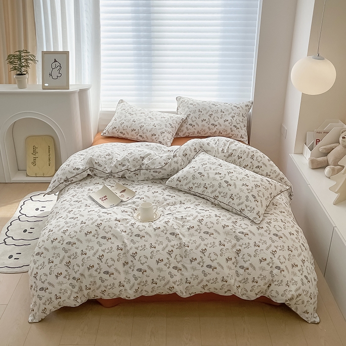 91家纺网 家纺一手货源 找家纺 蜜柚 2024新款直播款全棉A类有氧双层纱印花四件套 趣味