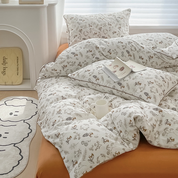 91家纺网 家纺一手货源 找家纺 蜜柚 2024新款直播款全棉A类有氧双层纱印花四件套 趣味