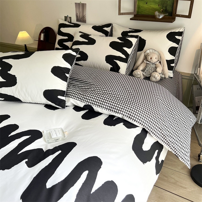 91家纺网 家纺一手货源 找家纺 HL原创 2023新款13070全棉40支四件套 波浪线