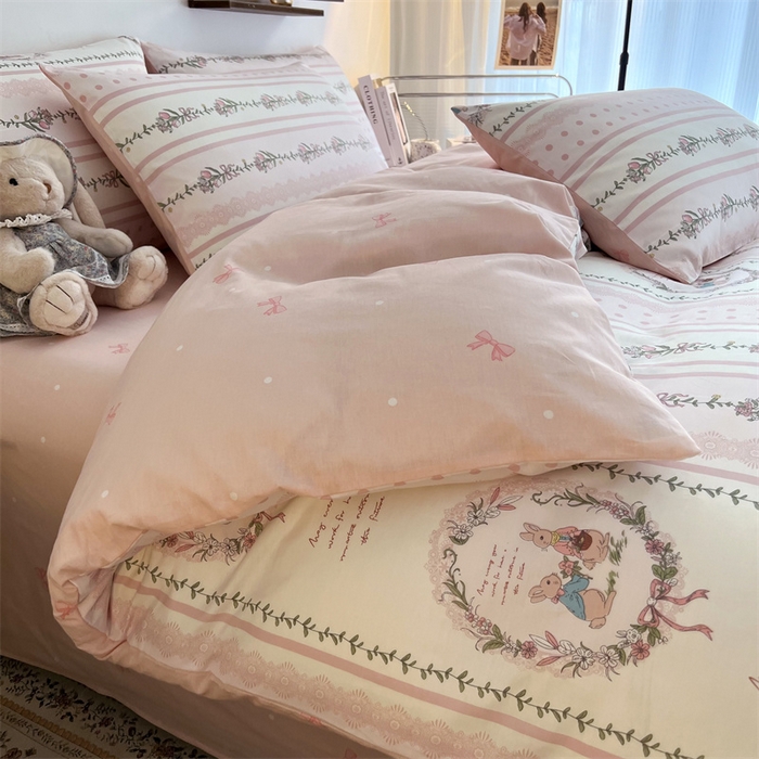 91家纺网 家纺一手货源 找家纺 HL原创 2023新款13070全棉40支四件套 奇奇和花花