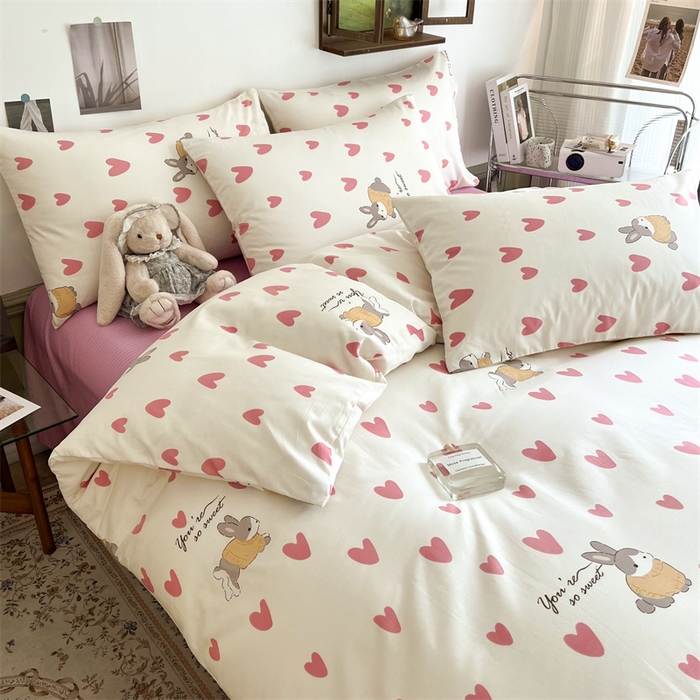 91家纺网 家纺一手货源 找家纺 HL原创 2023新款13070全棉40支四件套 粉色心情