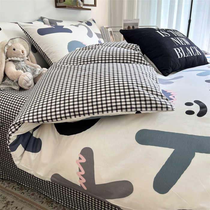 91家纺网 家纺一手货源 找家纺 HL原创 2023新款13070全棉40支四件套 格子字母