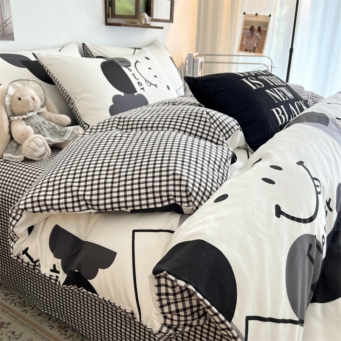 91家纺网 家纺一手货源 找家纺 HL原创 2023新款13070全棉40支四件套 几何笑脸