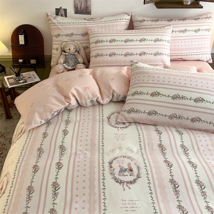 91家纺网 家纺一手货源 找家纺 HL原创 2023新款13070全棉40支四件套 奇奇和花花