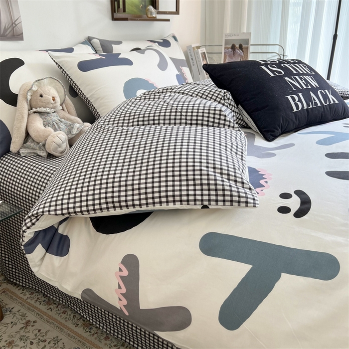 91家纺网 家纺一手货源 找家纺 HL原创 2023新款13070全棉40支四件套 格子字母