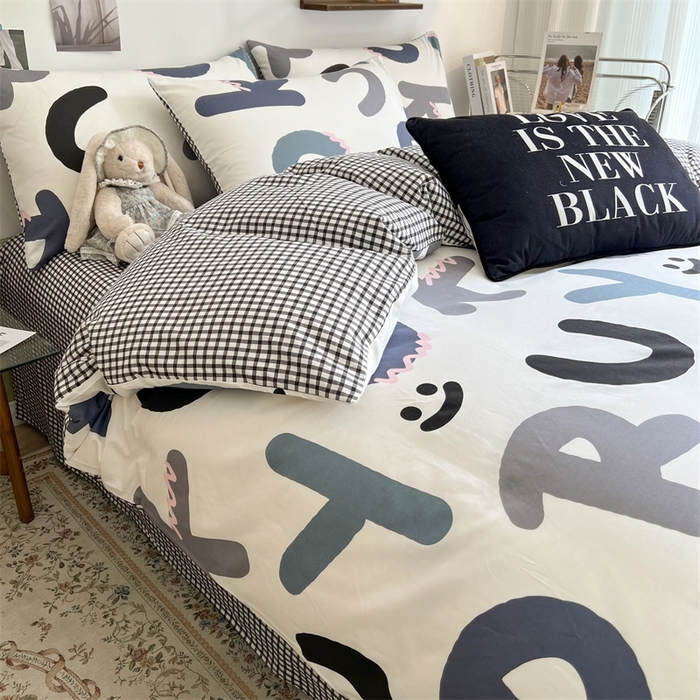 91家纺网 家纺一手货源 找家纺 HL原创 2023新款13070全棉40支四件套 格子字母