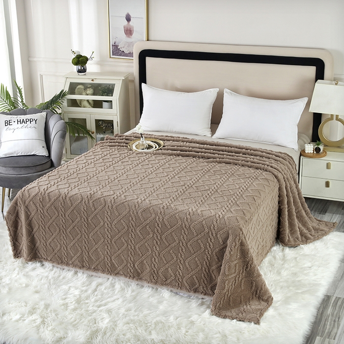 91家纺网 家纺一手货源 找家纺 新丽佳 2023新款塔芙绒双面毛毯 咖啡