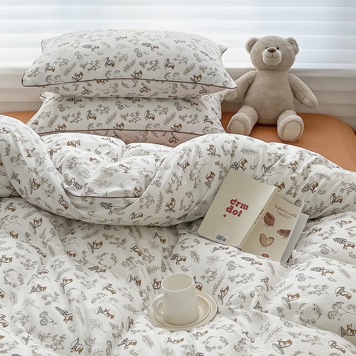 91家纺网 家纺一手货源 找家纺 蜜柚 2024新款直播款全棉A类有氧双层纱印花四件套 趣味