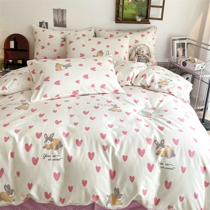 91家纺网 家纺一手货源 找家纺 HL原创 2023新款13070全棉40支四件套 粉色心情