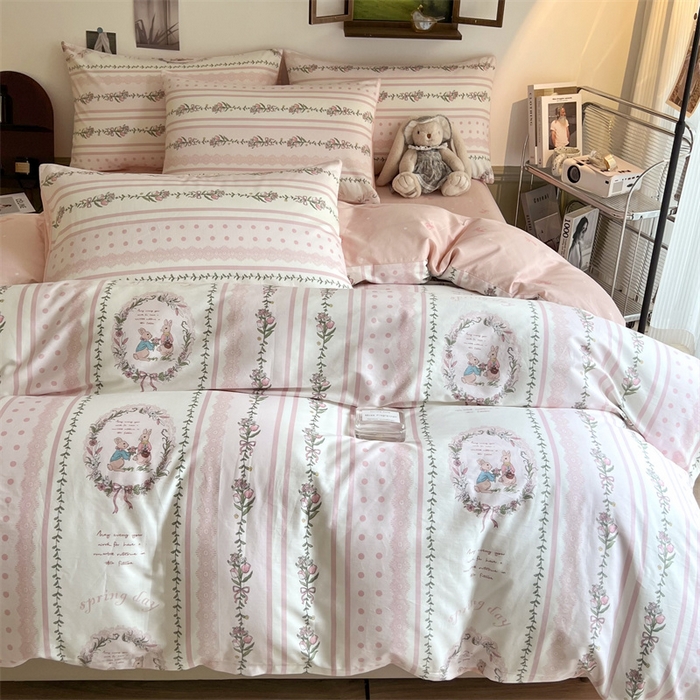 91家纺网 家纺一手货源 找家纺 HL原创 2023新款13070全棉40支四件套 奇奇和花花